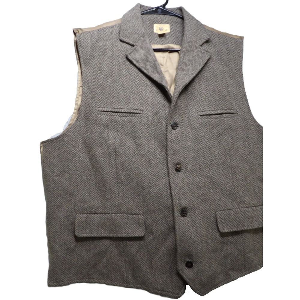 Trevero Wool Blend Herringbone Tweed Vest Men XL Brown Button Sport Coat Formal - Picture 8 of 16